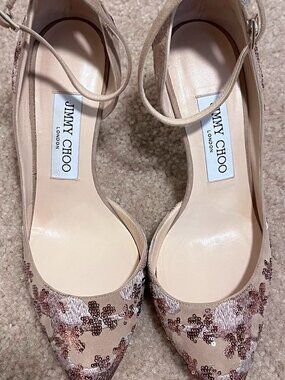 Jimmy Choo Lucy D’Orsay Pumps - Beige Sequin Heels
